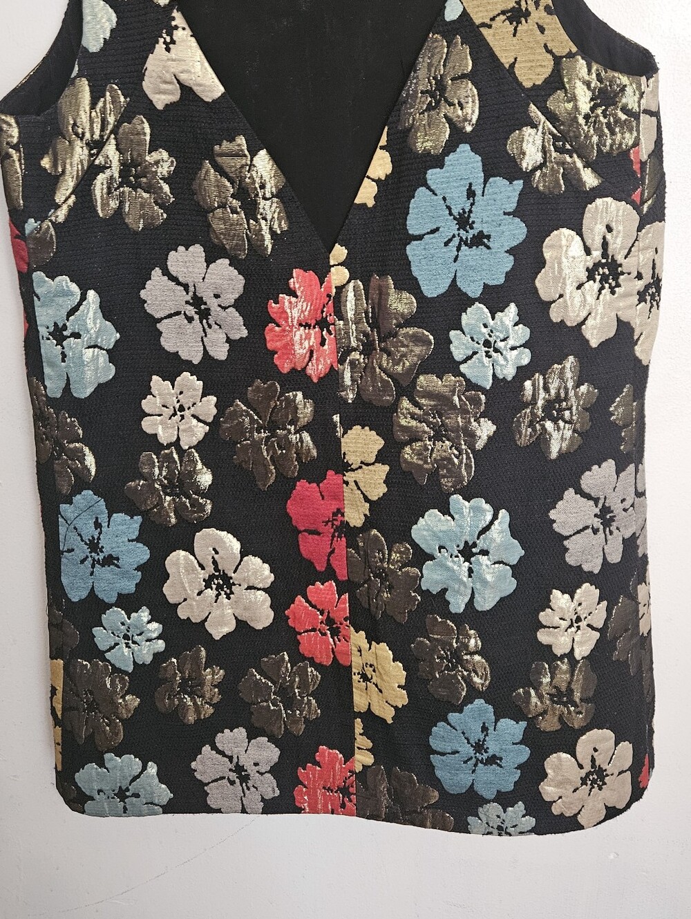 Floral Metallic Jacquard Shift Dress - Black with Multicolor Flowers - Picture 6 of 11